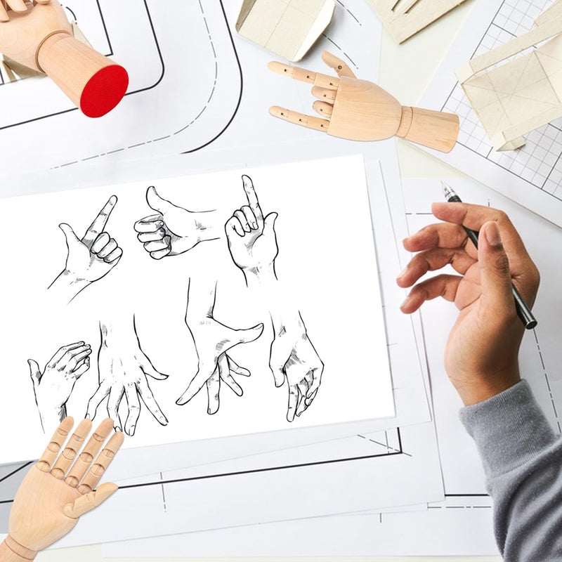 IHDYPPEW 4 Pack 7 Inch Wooden Hand Model, Flexible Left and Right Wood Art Mannequin Wooden Artist Hand Model, Wooden Manikin Hand for Sketching, Painting, Sample Display and Home Decor - Image 5